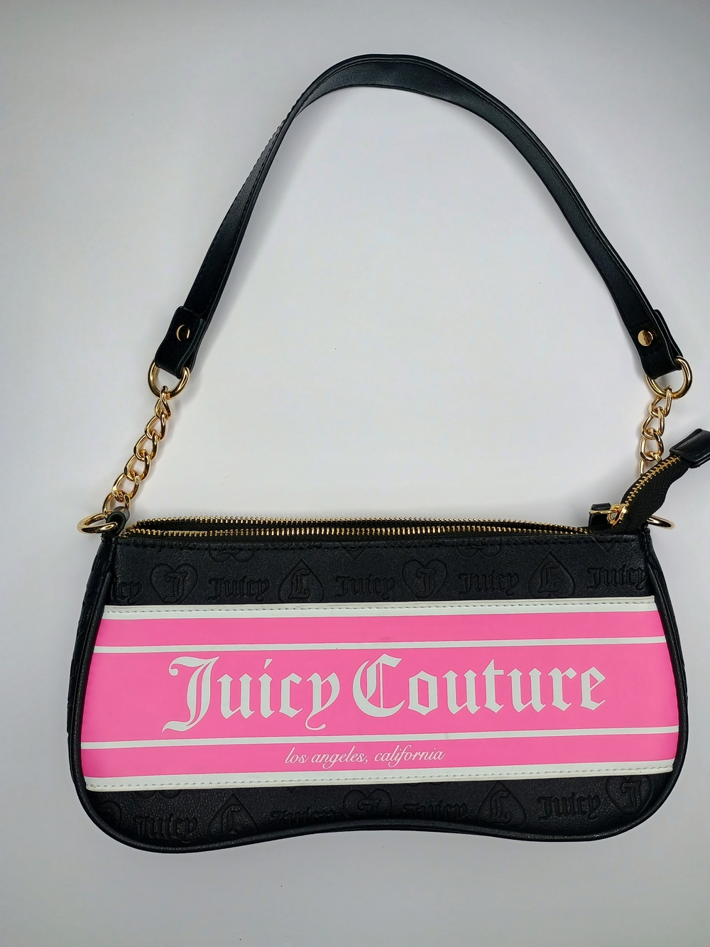 Juicy Couture Black & Pink Logo Shoulder Bag with Gold Hardware